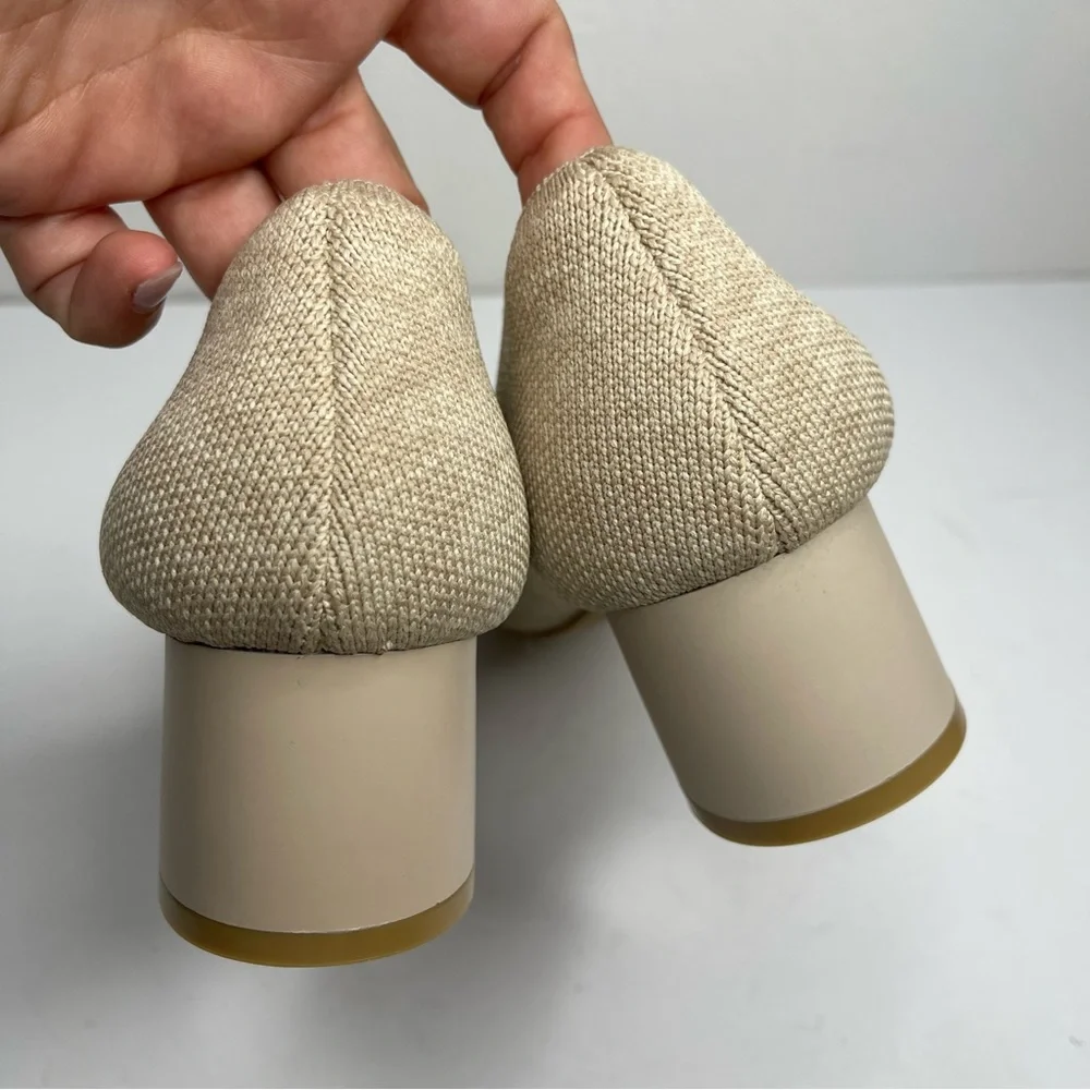 VIVAIA Cream Elvia Round-Toe Chunky Heels Womens Size 37 Comfort Knit